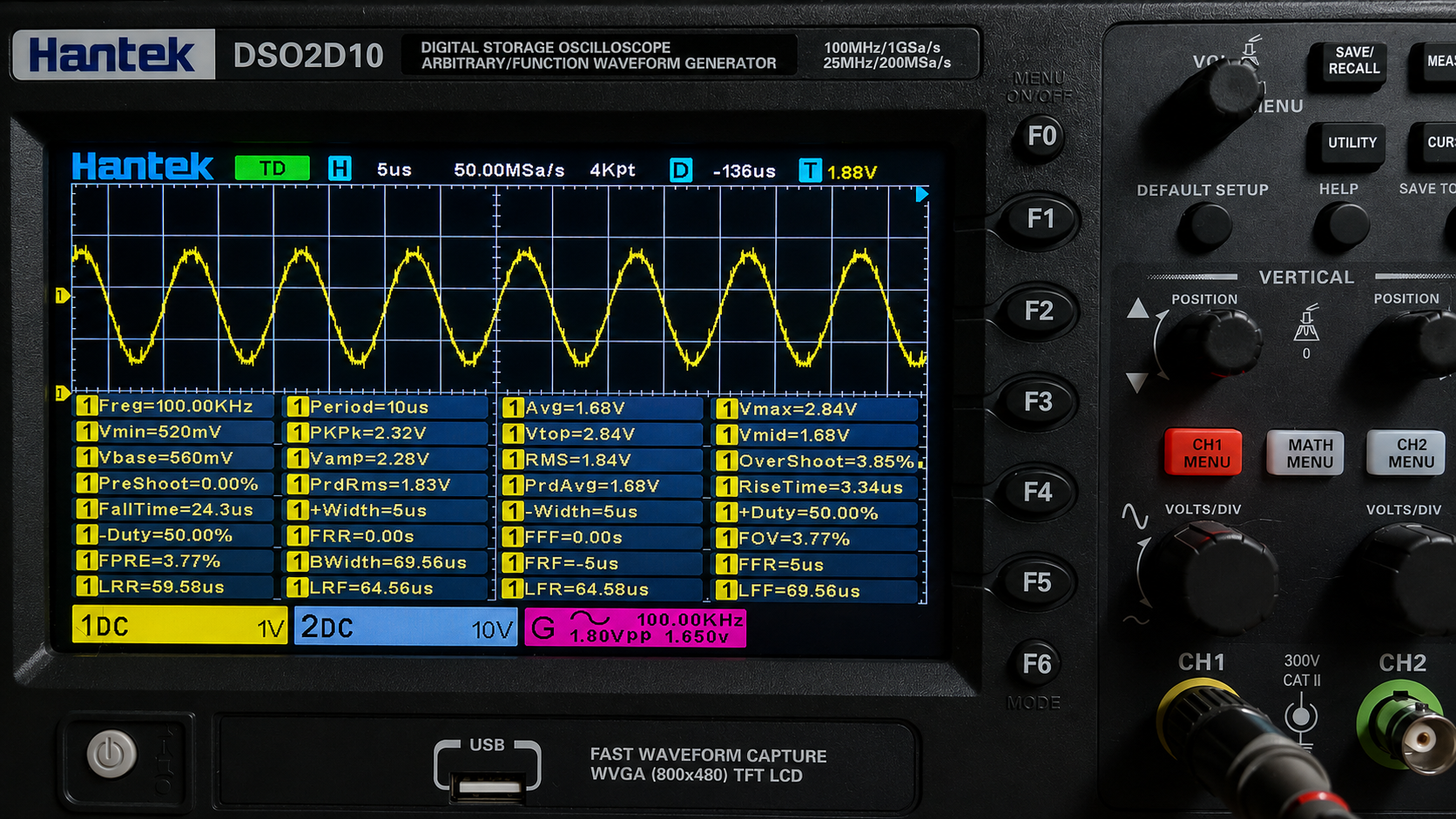 Hantek waveform generation 100 kHz
